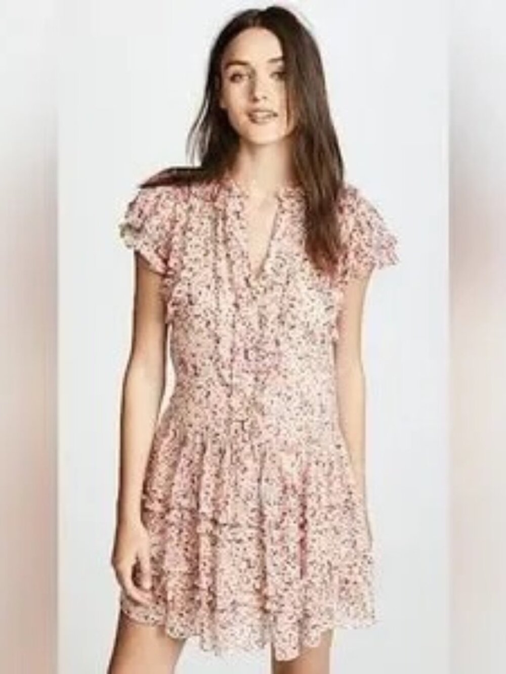 Rebecca Taylor Margo Mango Spring Floral Ruffle Mini Dress Silk, Size: 2